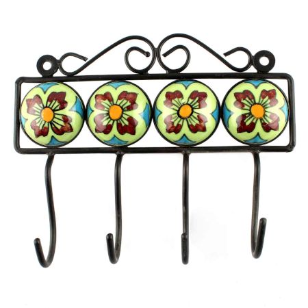 Sage Green Ceramic Floral Tiles Hook